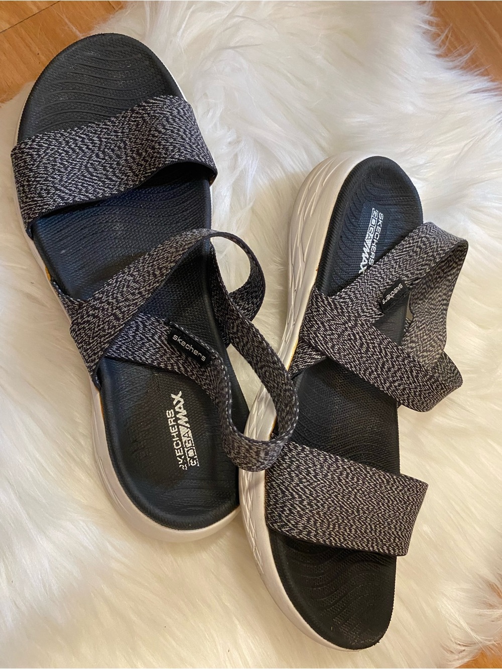 Skechers Women’s Black and Gray Strappy Comfort Sandals